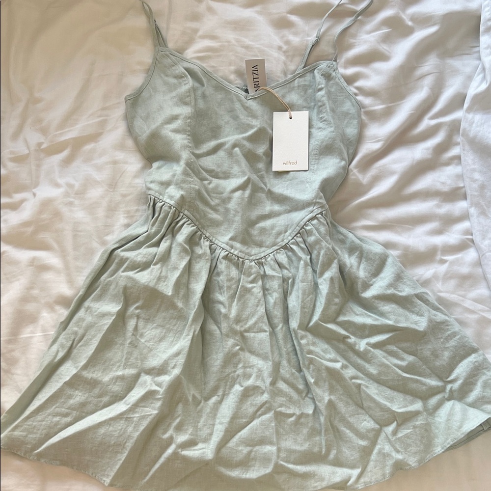 Aritzia Sleeveless Sage Green Linen Slip Dress